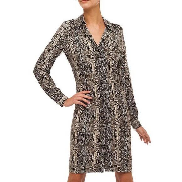 Norma Kamali Dresses & Skirts - NORMA KAMALI Jersey Snakeskin Print Long Sleeve Mini Shirt Dress Size Medium